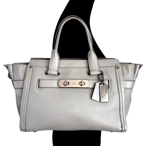 Coach Swagger 34408 Carryall Gray Pebble Leather Shoulder Bag Neutral *No Strap* - Picture 1 of 14